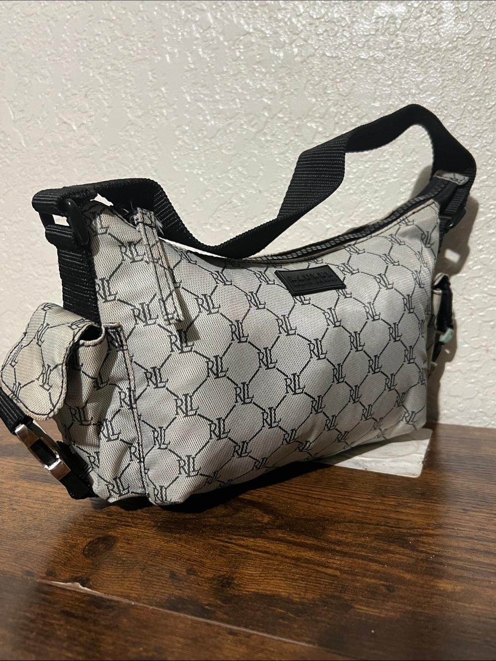 Ralph Lauren Beige and Black RL Monogram Shoulder Bag